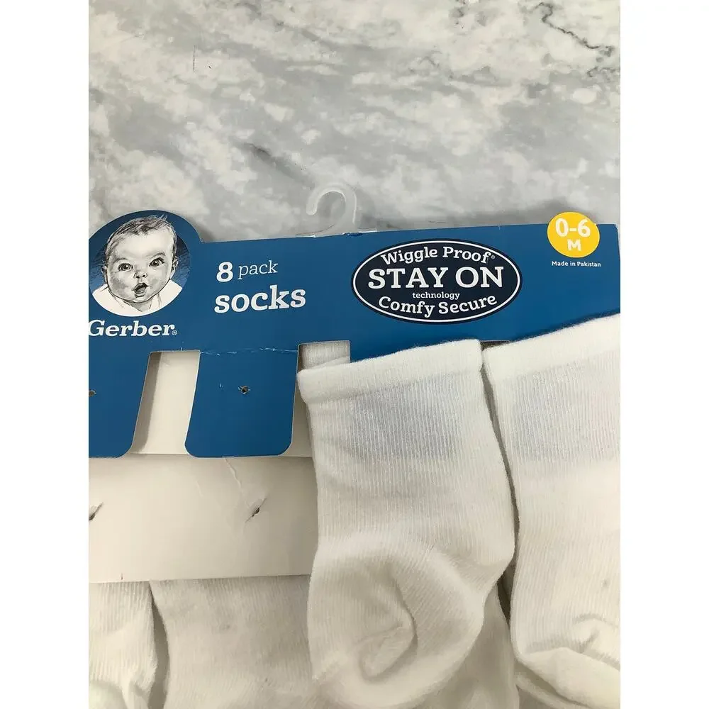 Gerber Baby's 0-6 Months White 6-Pairs Jersey Wiggle Proof Ankle Socks OS21-30